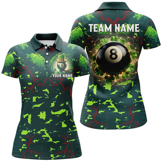3D Billiard 8 Ball Luckiest Shamrock Women Polo Shirts Personalized St Patrick Day Billiard Shirts TDM1138