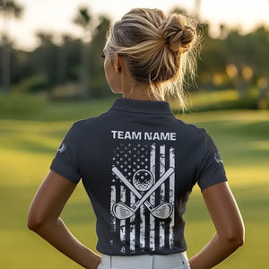 Black and White American Flag Women Golf polo shirts custom patriotic golf apparel team golf jerseys NQS9605
