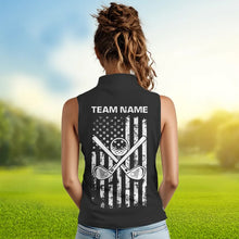Load image into Gallery viewer, Black and White American Flag Women Sleeveless polo shirt custom patriotic golf apparel team jerseys NQS9605