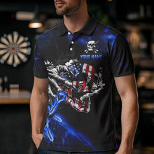 Load image into Gallery viewer, Fire Flame Darts Board American Flag Skull Dart Shirts For Men Custom Darts Team Jerseys |Blue TDM3647