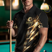 Load image into Gallery viewer, Black And Gold Lightning 8 Ball Pool Billiard Shirts For Men Custom Billiard Team League Jerseys NYN2920