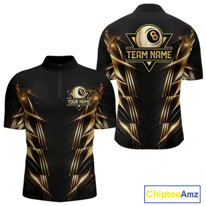 Black And Gold Lightning 8 Ball Pool Billiard Shirts For Men Custom Billiard Team League Jerseys NYN2920