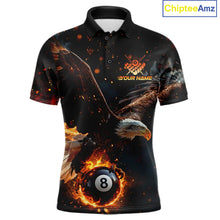Load image into Gallery viewer, Personalized Fire 8 Ball Eagle Billiard Shirt For Men Custom Pool Team Jersey Polo &amp; 1/4 Zip TDM6407