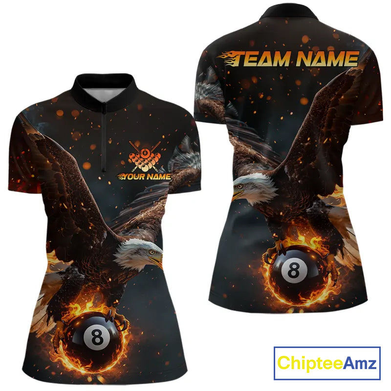 Personalized Fire 8 Ball Eagle Billiard Shirt For Women Custom Pool Team Jersey Polo & 1/4 Zip TDM6407