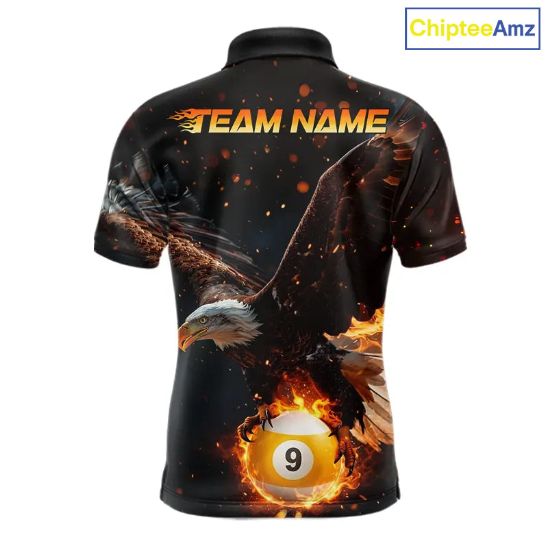 Personalized Fire 9 Ball Eagle Billiard Shirt For Men Custom Pool Team Jersey Polo & 1/4 Zip TDM6408