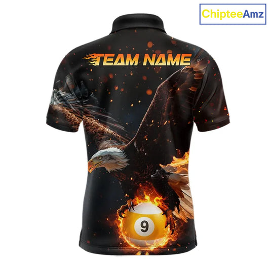 Personalized Fire 9 Ball Eagle Billiard Shirt For Men Custom Pool Team Jersey Polo & 1/4 Zip TDM6408