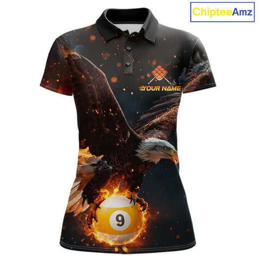 Personalized Fire 9 Ball Eagle Billiard Shirt For Women Custom Pool Team Jersey Polo & 1/4 Zip TDM6408