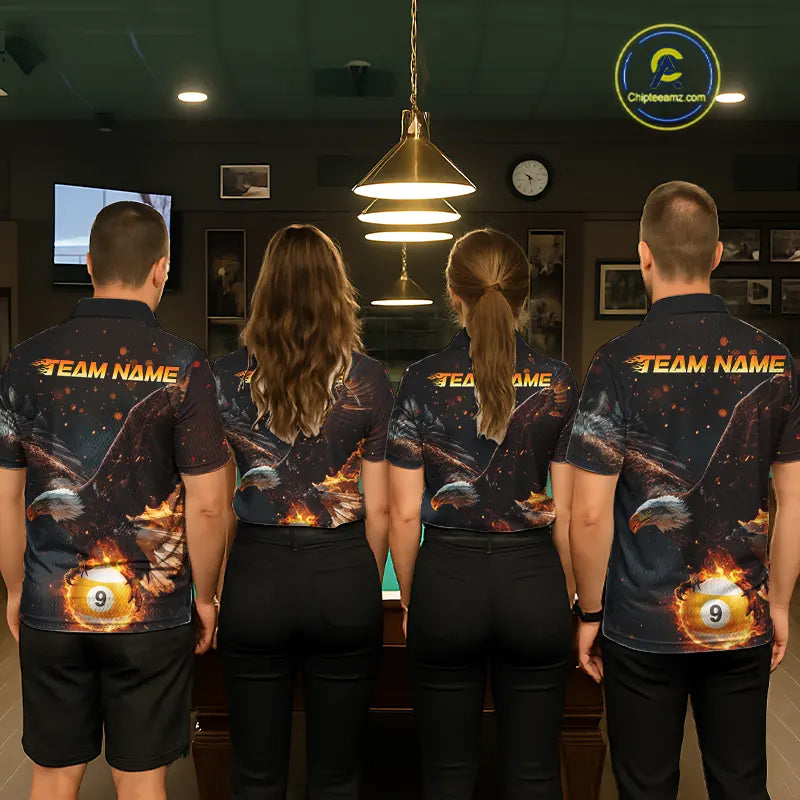 Personalized Fire 9 Ball Eagle Billiard Shirt For Men Custom Pool Team Jersey Polo & 1/4 Zip TDM6408