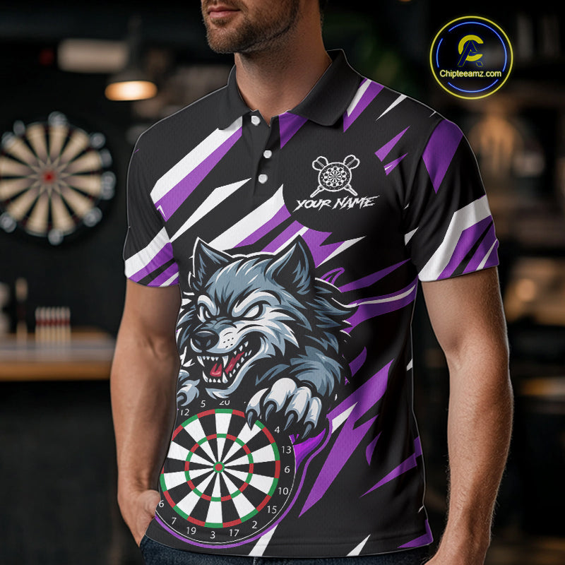 Personalized Wolf Darts Polo & Quarter Zip Custom Darts Shirt For Men, Darts Jersey |Purple TDM5319