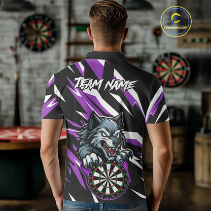 Personalized Wolf Darts Polo & Quarter Zip Custom Darts Shirt For Men, Darts Jersey |Purple TDM5319