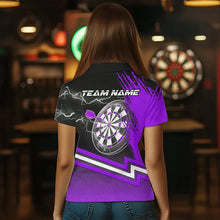 Load image into Gallery viewer, Purple Black Dart Shirts With Pocket For Women Custom Lightning Dart Jerseys TDM3499