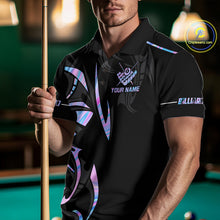Load image into Gallery viewer, Custom Holographic 8 Ball Crown Billiard Shirts For Men, Pool Team Jersey Polo &amp; 1/4 Zip |Black TDM6191
