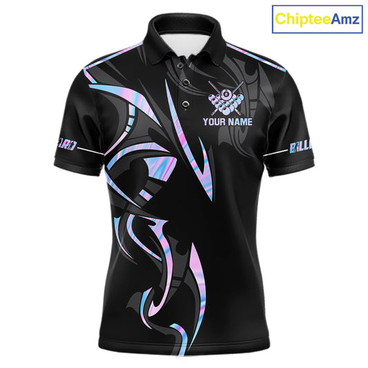 Custom Holographic 8 Ball Crown Billiard Shirts For Men, Pool Team Jersey Polo & 1/4 Zip |Black TDM6191