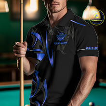 Load image into Gallery viewer, Custom Blue 8 Ball Pool Crown Billiard Shirts For Men, Billiard Team Jersey Polo &amp; 1/4 Zip |Black TDM6192