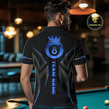 Load image into Gallery viewer, Custom Blue 8 Ball Pool Crown Billiard Shirts For Men, Billiard Team Jersey Polo &amp; 1/4 Zip |Black TDM6192
