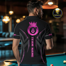 Load image into Gallery viewer, Custom Pink 8 Ball Pool Crown Billiard Shirts For Men, Billiard Team Jersey Polo &amp; 1/4 Zip |Black TDM6193