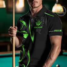 Load image into Gallery viewer, Custom Green 8 Ball Pool Crown Billiard Shirts For Men, Billiard Team Jersey Polo &amp; 1/4 Zip |Black TDM6194