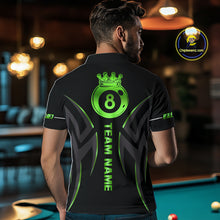 Load image into Gallery viewer, Custom Green 8 Ball Pool Crown Billiard Shirts For Men, Billiard Team Jersey Polo &amp; 1/4 Zip |Black TDM6194