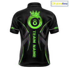 Load image into Gallery viewer, Custom Green 8 Ball Pool Crown Billiard Shirts For Men, Billiard Team Jersey Polo &amp; 1/4 Zip |Black TDM6194