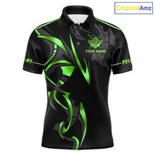 Load image into Gallery viewer, Custom Green 8 Ball Pool Crown Billiard Shirts For Men, Billiard Team Jersey Polo &amp; 1/4 Zip |Black TDM6194