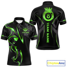 Load image into Gallery viewer, Custom Green 8 Ball Pool Crown Billiard Shirts For Men, Billiard Team Jersey Polo &amp; 1/4 Zip |Black TDM6194
