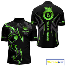 Load image into Gallery viewer, Custom Green 8 Ball Pool Crown Billiard Shirts For Men, Billiard Team Jersey Polo &amp; 1/4 Zip |Black TDM6194