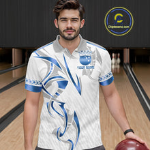 Load image into Gallery viewer, Custom Blue Bowling Ball Crown Bowling Shirt For Men, Bowling Team Jersey Polo &amp; 1/4 Zip |White TDM6198