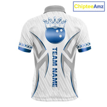Load image into Gallery viewer, Custom Blue Bowling Ball Crown Bowling Shirt For Men, Bowling Team Jersey Polo &amp; 1/4 Zip |White TDM6198