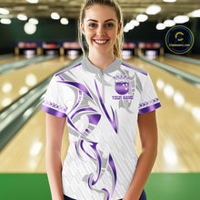 Load image into Gallery viewer, Custom Purple Bowling Ball Crown Bowling Shirt For Women, Bowling Team Jersey Polo &amp; 1/4 Zip |White TDM6199