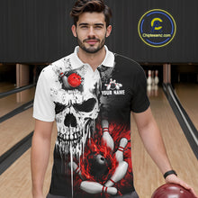 Load image into Gallery viewer, Personalized Red Grunge Skull Bowling Shirt For Men, Bowling League Team Jersey Polo &amp; 1/4 Zip TDM6418