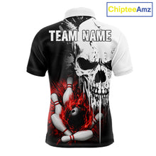 Load image into Gallery viewer, Personalized Red Grunge Skull Bowling Shirt For Men, Bowling League Team Jersey Polo &amp; 1/4 Zip TDM6418