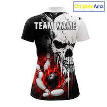 Load image into Gallery viewer, Personalized Red Grunge Skull Bowling Shirt For Women, Bowling League Team Jersey Polo &amp; 1/4 Zip TDM6418