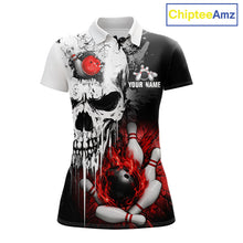 Load image into Gallery viewer, Personalized Red Grunge Skull Bowling Shirt For Women, Bowling League Team Jersey Polo &amp; 1/4 Zip TDM6418