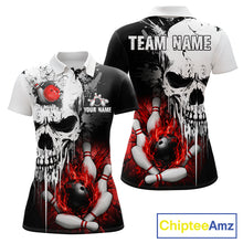 Load image into Gallery viewer, Personalized Red Grunge Skull Bowling Shirt For Women, Bowling League Team Jersey Polo &amp; 1/4 Zip TDM6418