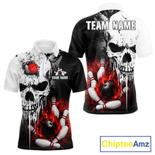 Load image into Gallery viewer, Personalized Red Grunge Skull Bowling Shirt For Men, Bowling League Team Jersey Polo &amp; 1/4 Zip TDM6418