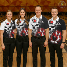 Load image into Gallery viewer, Personalized Red Grunge Skull Bowling Shirt For Women, Bowling League Team Jersey Polo &amp; 1/4 Zip TDM6418
