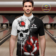 Load image into Gallery viewer, Personalized Red Grunge Skull Bowling Shirt For Men, Bowling League Team Jersey Polo &amp; 1/4 Zip TDM6418