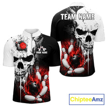 Load image into Gallery viewer, Personalized Red Grunge Skull Bowling Shirt For Men, Bowling League Team Jersey Polo &amp; 1/4 Zip TDM6418