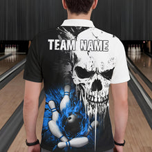 Load image into Gallery viewer, Personalized Blue Grunge Skull Bowling Shirt For Men, Bowling League Team Jersey Polo &amp; 1/4 Zip TDM6419