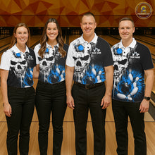 Load image into Gallery viewer, Personalized Blue Grunge Skull Bowling Shirt For Women, Bowling League Team Jersey Polo &amp; 1/4 Zip TDM6419