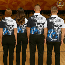 Load image into Gallery viewer, Personalized Blue Grunge Skull Bowling Shirt For Women, Bowling League Team Jersey Polo &amp; 1/4 Zip TDM6419