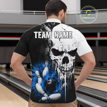 Load image into Gallery viewer, Personalized Blue Grunge Skull Bowling Shirt For Men, Bowling League Team Jersey Polo &amp; 1/4 Zip TDM6419