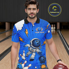Load image into Gallery viewer, Blue Funny Astronaut Bowling Shirt For Men Custom Bowling Jersey, Bowling Uniform Polo &amp; 1/4 Zip TDM6421