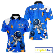 Load image into Gallery viewer, Blue Funny Astronaut Bowling Shirt For Men Custom Bowling Jersey, Bowling Uniform Polo &amp; 1/4 Zip TDM6421