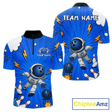Load image into Gallery viewer, Blue Funny Astronaut Bowling Shirt For Men Custom Bowling Jersey, Bowling Uniform Polo &amp; 1/4 Zip TDM6421
