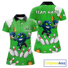Load image into Gallery viewer, Green Funny Bowling Ball Jersey For Women Custom Bowling Team Shirt, Bowling Uniform Polo &amp; 1/4 Zip TDM6422