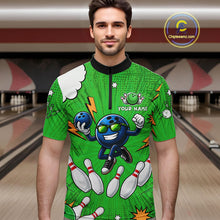 Load image into Gallery viewer, Green Funny Bowling Ball Jersey For Men Custom Bowling Team Shirt, Bowling Uniform Polo &amp; 1/4 Zip TDM6422