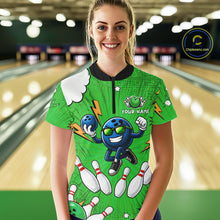Load image into Gallery viewer, Green Funny Bowling Ball Jersey For Women Custom Bowling Team Shirt, Bowling Uniform Polo &amp; 1/4 Zip TDM6422