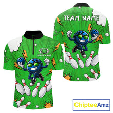 Load image into Gallery viewer, Green Funny Bowling Ball Jersey For Men Custom Bowling Team Shirt, Bowling Uniform Polo &amp; 1/4 Zip TDM6422