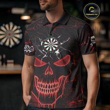 Load image into Gallery viewer, Personalized Skull Cracks Pattern Red Darts Shirt For Men Custom Dart League Jersey Polo &amp; 1/4 Zip TDM5104